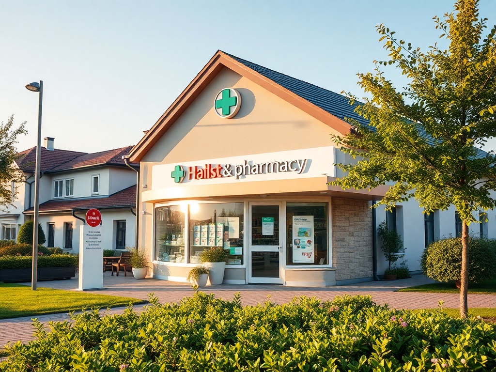 Mapa Pruszcza Gdańskiego z zaznaczonymi placówkami medycznymi, ilustrująca kolejki do kardiologa w Pruszczu Gdańskim