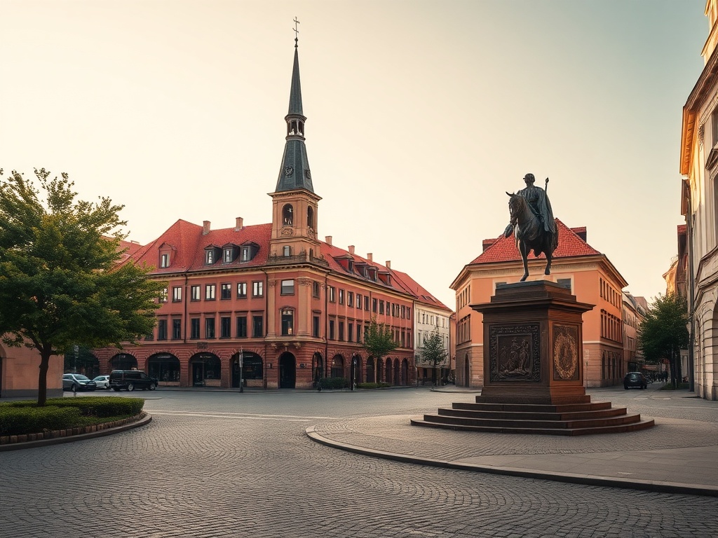 Widok na miasto Pruszcz Gdański z lat 70. XX wieku, ukazujący rozwój infrastruktury i zabudowy mieszkaniowej.
