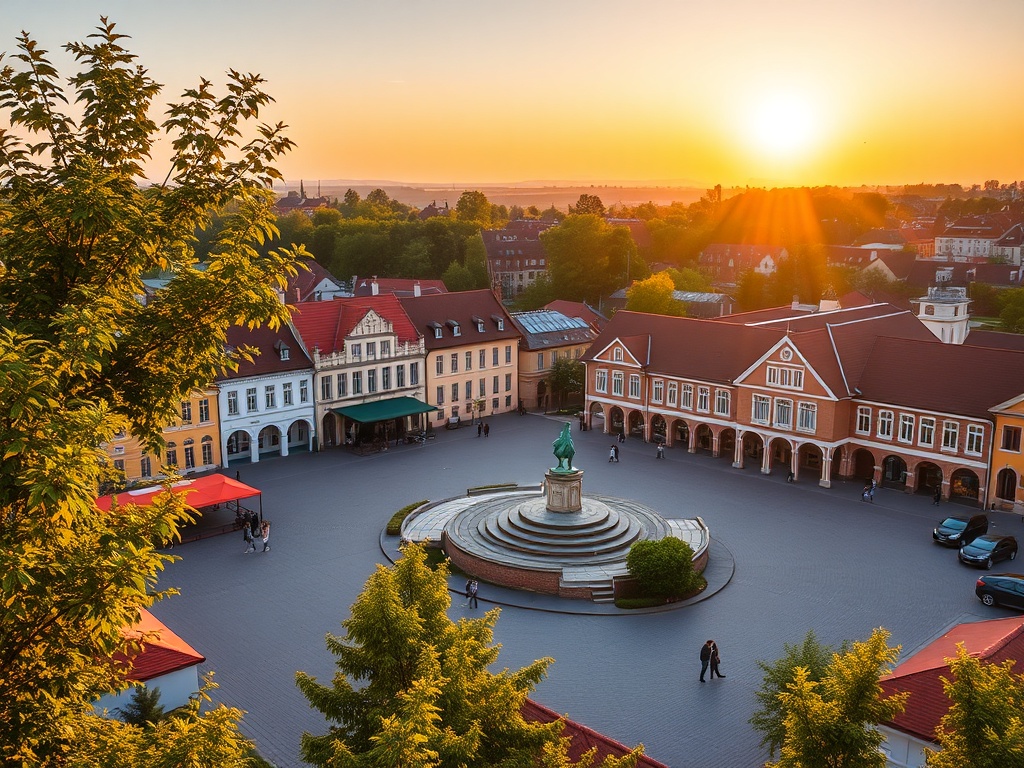 Majestatyczne, białe kwiatostany kasztanowców kwitnących na tle błękitnego nieba w Pruszczu Gdańskim.